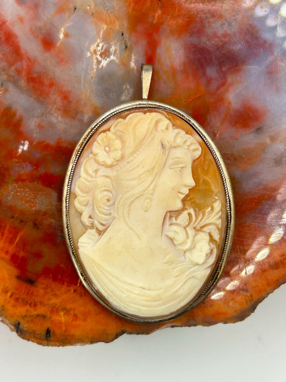 Antique Sterling Silver Cameo Pendant and Pin / Brooch